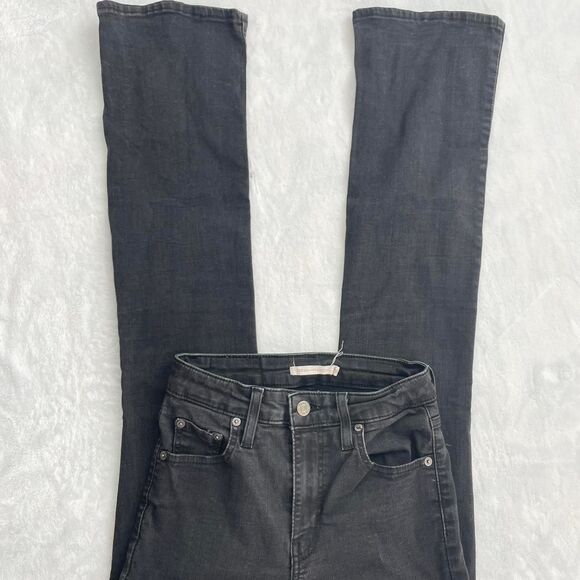 Levi's 725 High Rise Bootcut Jeans Women's 26 Black Dark Wash Western Flare VTG - Picture 1 of 3